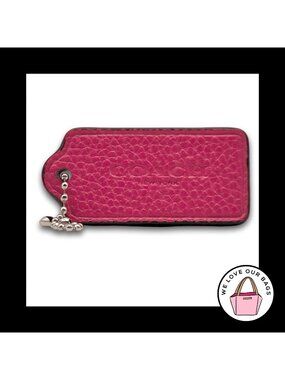 COACH HANG TAG Bag Charm Keychain Fob New York Pink Pebbled Leather Nickel 2.25"